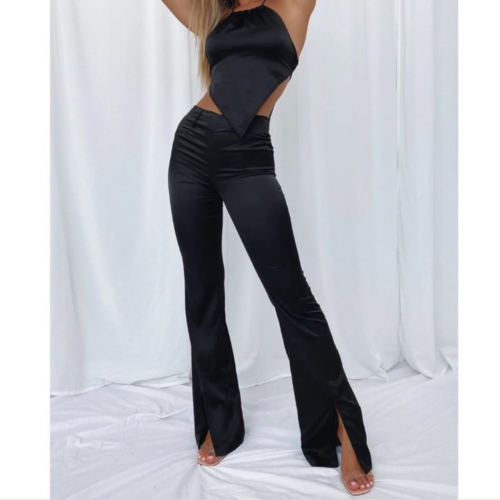 White Fox Boutique Fair Play Satin Pants in Black